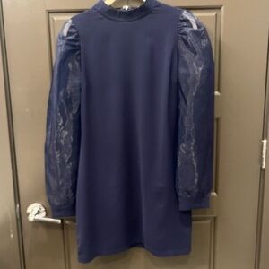 Elegant Navy Blue mini Dress with sheer sleeves